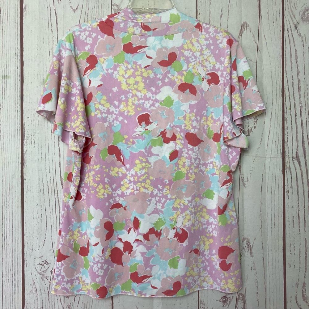 Vintage Rebound LA Plus Size 1X 2X USA Made Floral Stretch Top Scarf Neck - Picture 6 of 8